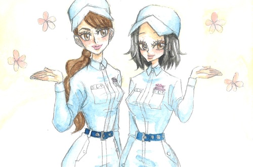 掃除する二人の女性