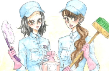 二人で掃除する女性
